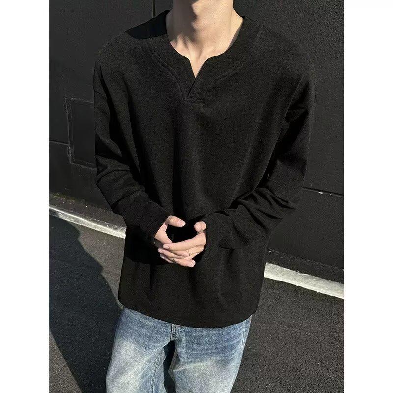 Unisex Solid V-Neck Knitwear: Korean Style Versatile Casual Top
