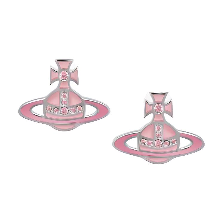 Vivienne Westwood Concetta Saturn Shaped Brass Pink Glazed Earrings Women earrings Silver 6201035U-02P524 Basic Packaging-Dust Bag+Box