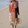 Women's Fashion Casual Retro Print Round Neck Pocket Elegant Temperament Dress