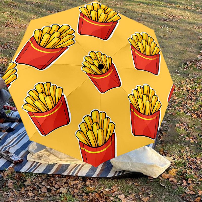 1PC french fries yellow background Umbrella-8-Rib Reinforced Portable Folding Travel Suitable for All Seasons Outdoor Daily Use-H0389