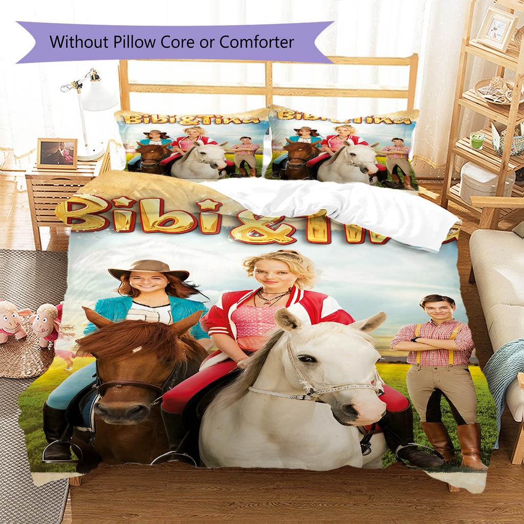Bibi and Tina Pattern Bedding,Quilt Set Quilt Cover Pillowcase Home Birthday Gift (1 * Duvet Cover + 2 * Pillowcase, Without Core)