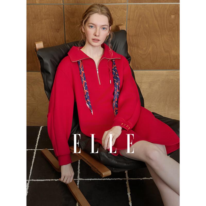 ELLE Embroidered Silk Scarf Sweatshirt Dress M