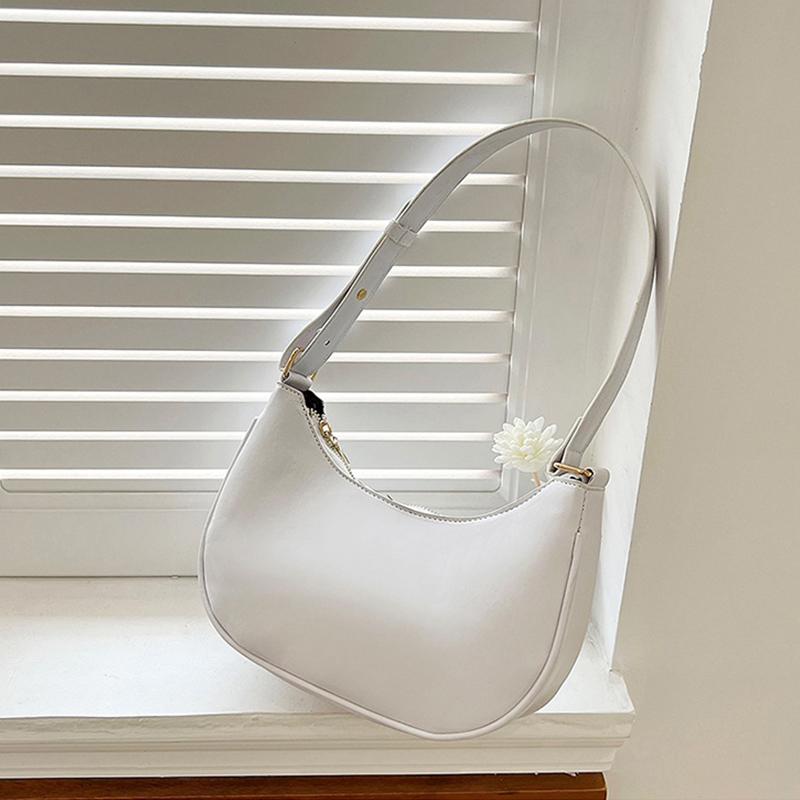 Womens Fashi Handbags Retro Solid Color Pu Leather Bag Half Simple Color Underarm Shoulder Bag Mo Casual Purse