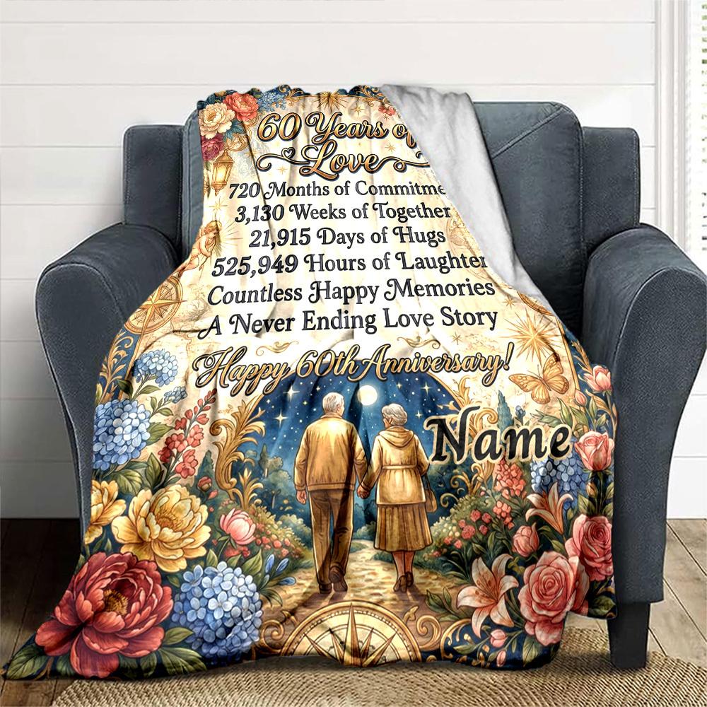 Vintage 60Th Birthday Celebration Blanket Customize Your Name Warmthful Decor Perfect For Sofa Couch Office Bed Picnics For All Occasions Stylish