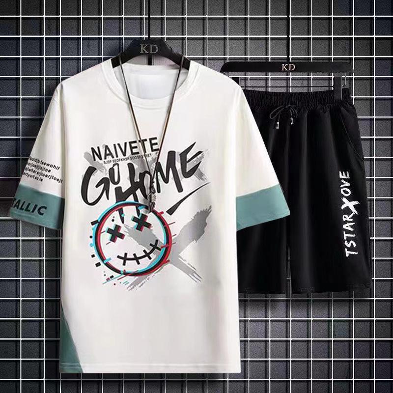Men's Fashionable Summer Ice Silk Short Sleeve Sports Suit