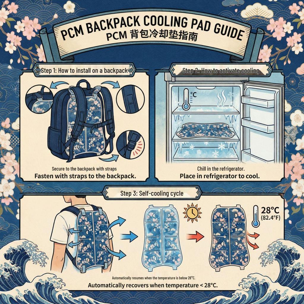 Student Double Shoulder Backpack with PCM Cooling Ice Pack and Adjustable Rope
