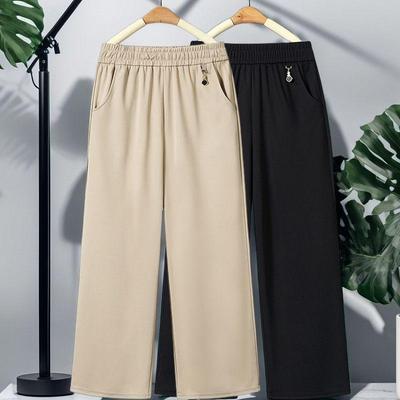 High Waist Loose Fit Cropped Trousers for Middle-Aged and Elderly Women