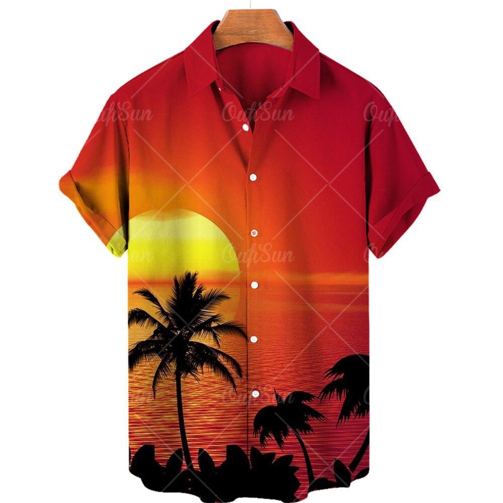 Chemise à Manches Courtes Imprimé Plage Tropicale, Idéale pour les Vacances d'Été