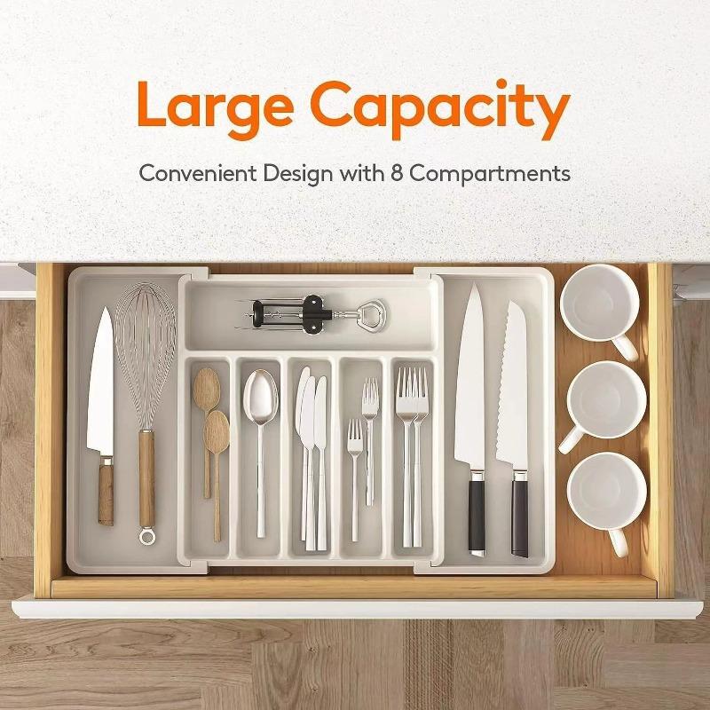 Organizador de cajón extensible para cocina, bandeja divisora ajustable para cubiertos y cosméticos