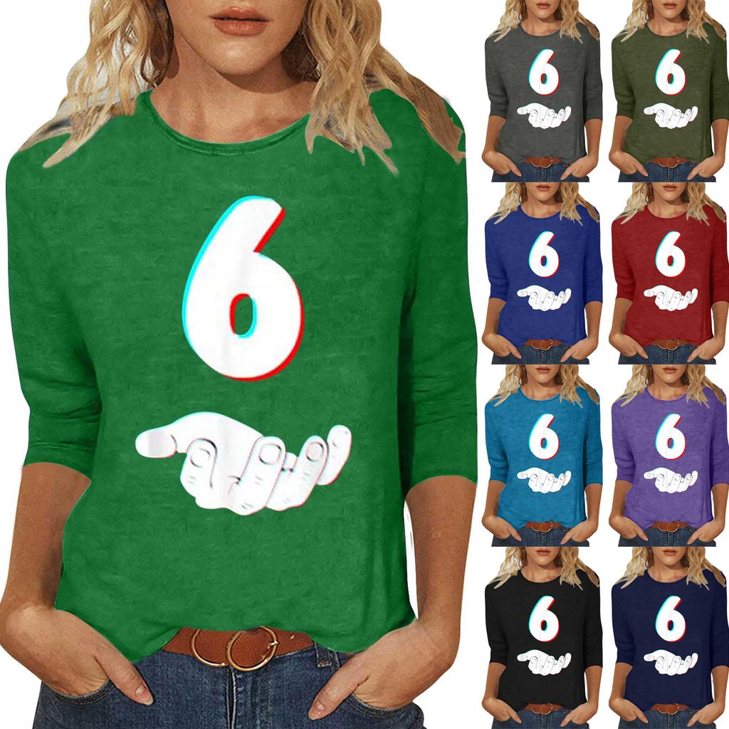 Women's Casual, Stylish, Sexy, Comfortable Round Neck Three-Quarter Sleeve Top