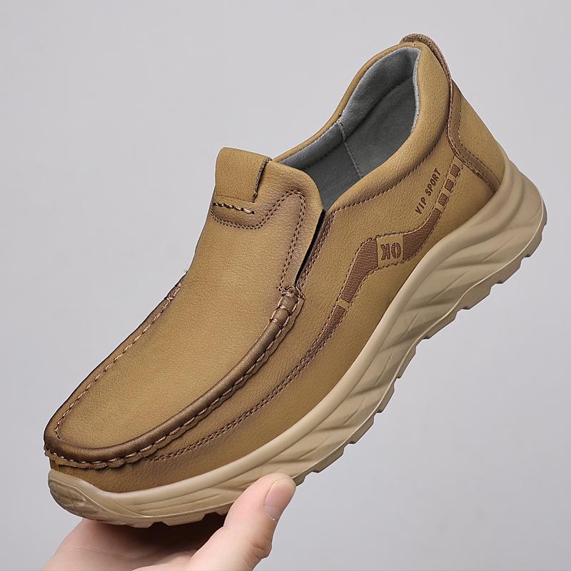 

Autumn 2025 Men s Retro Slip-on Loafers - Casual Flat Leather Shoes Size 42 жёлтый