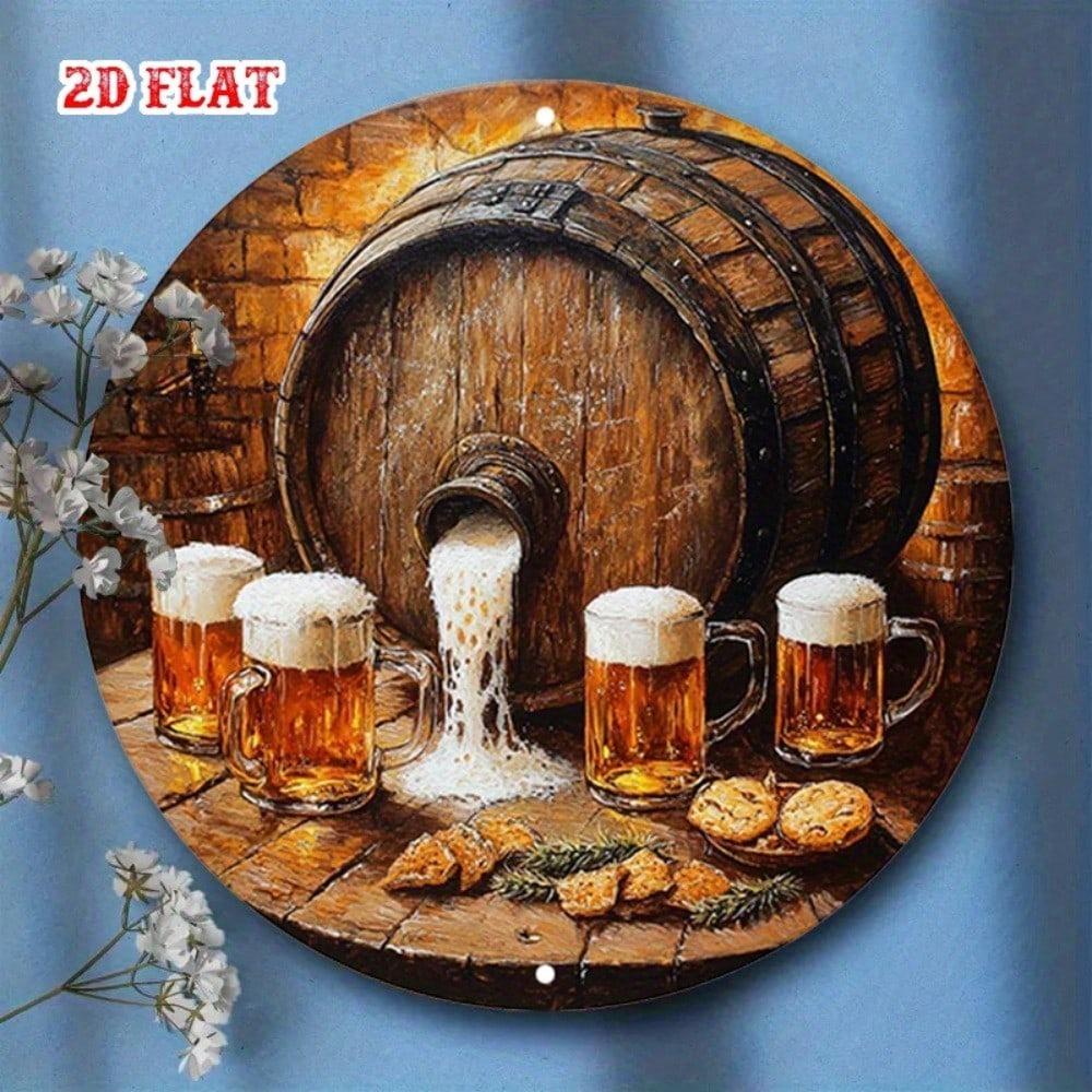 1 szt. Okrągły Beczka Piwa Metalowy Znak Dekoracja Ścienna Rustykalny Wystrój Pubu do Domowego Baru Kawiarni Garażu