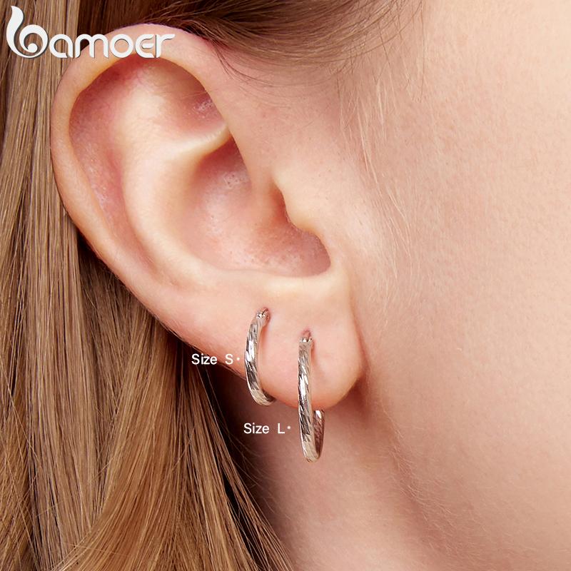 BAMOER 925 Sterling Silver Hoop Earrings for Women Lightwieght Big Hoop Earrings Hypoallergenic Mobius Trendy Hoop Earrings
