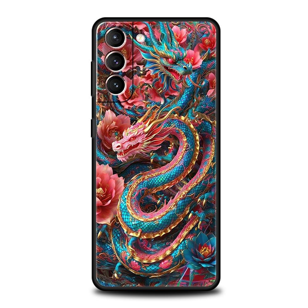 Custodia per Telefono Chinoiserie Fiore Drago Loong per Samsung Galaxy S26 S25 S24 S23 S22 S20 S21 FE Ultra S25 Edge Plus Cover Morbida in TPU