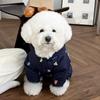 Pet Autumn Winter Four Leg Cotton Coat Dog Yorkshire Bear Coat Teddy Dog Clothes Bear Pattern Navy Blue Cotton Coat with Hat