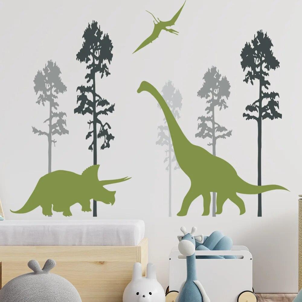 Forest Dinosaur PVC Wall Stickers Cartoon Kid Wall Decals Removable Decals Wallpapers for Children Bedroom Nursery Home Decor