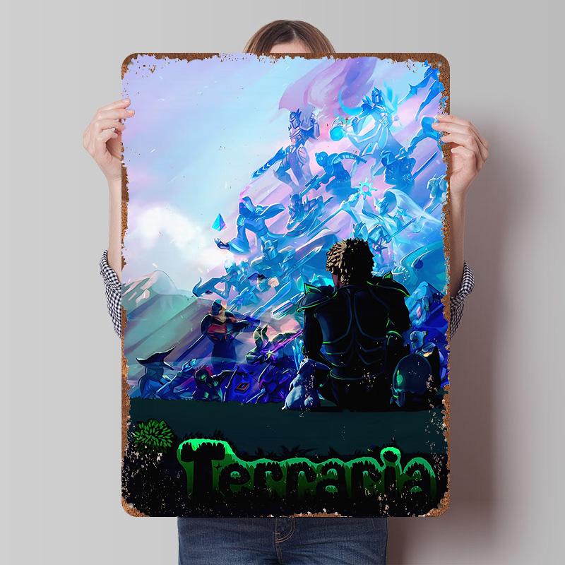 

Terraria Game Poster Customized Wall Art Vintage Metal Signs Retro Tin Plaque for Man Cave Aesthetic Decoration Room Wand Deko 7.9x11.8In(20x30cm)