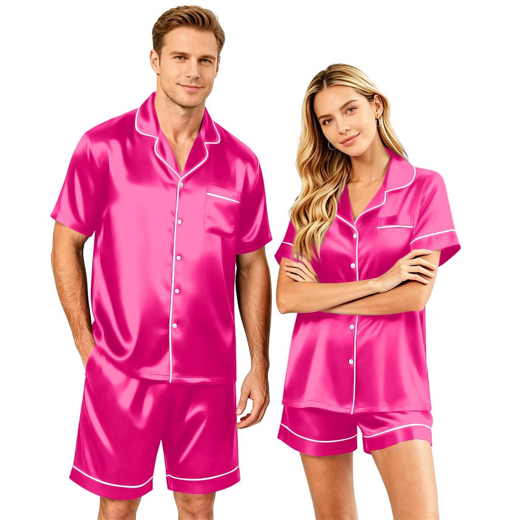 Couple Matching Pajama Set Short Sleeve Button Down Shirt and Shorts Soft Lightweight Lounge Sleepwear Set S-XXXXL for Men and Women