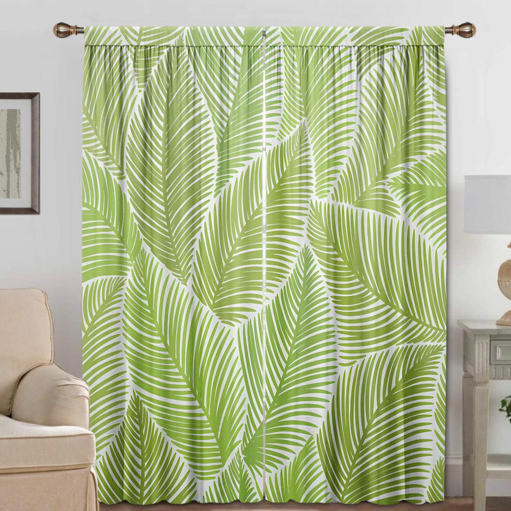 2PC Home Decoration Curtains With Blue-Green Leaves And Rod Pocket Curtains, Kitchen, Coffee Shop,Living Room, Balcony, Garden