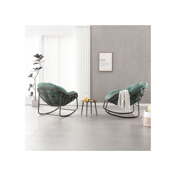 Venkovní houpací křeslo s tlustým polštářem, moderní volnočasové křeslo vhodné na balkony, verandy a do zahrad, světle zelené