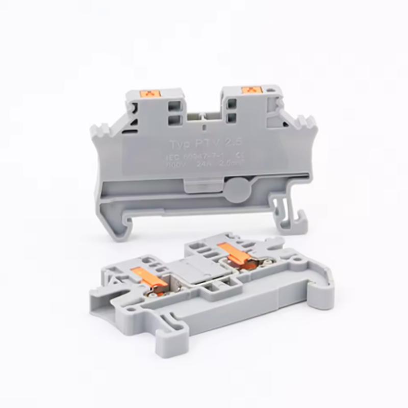 10Pcs DIN Rail Terminal Block PTV-2.5 Push-In Terminal Connector Spring Side-Entry 2.5mm² Cable Wiring Conductor PTV2.5