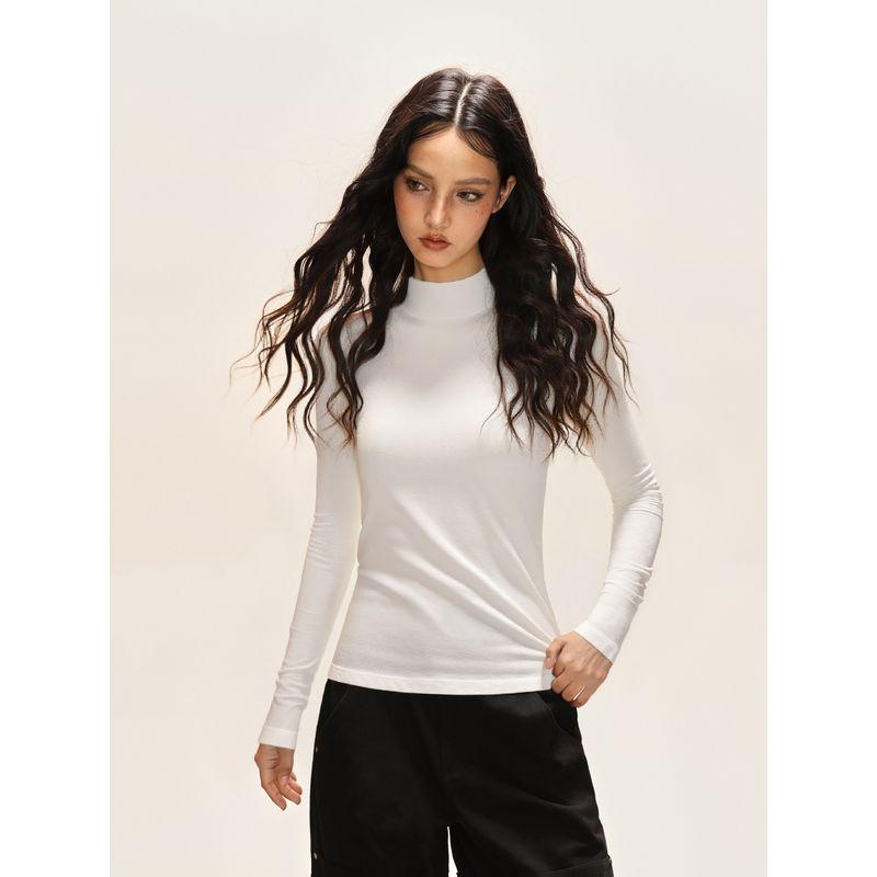 Shiyiyue American-Style Solid Color Inner Top for Women, Autumn and Winter Half-High Collar Slim-Fit T-Shirt, Basic Base Shirt for Trendy Girls