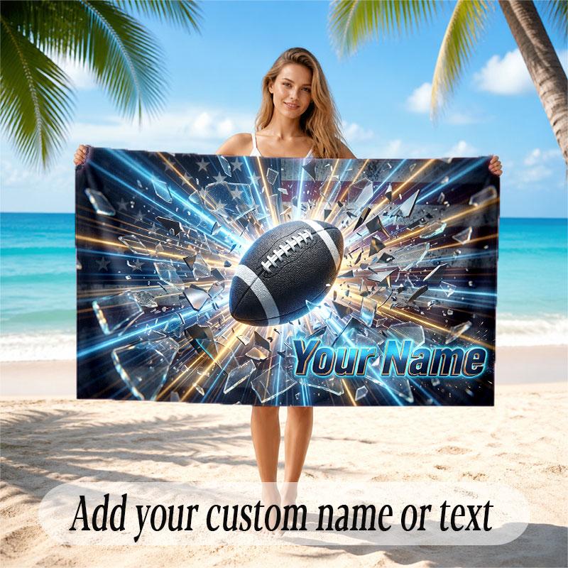American Football Theme Beach Towel Personalized Custom Name & Text Soft Quick Dry Beach Towel for Swimming Travel