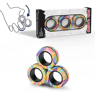 3 peças Anéis Magnéticos de Dedo Coloridos Conjunto de Brinquedos Fidget Ímãs para Adultos Anéis Giratórios para Aliviar o Estresse Alívio da Ansiedade Terapia