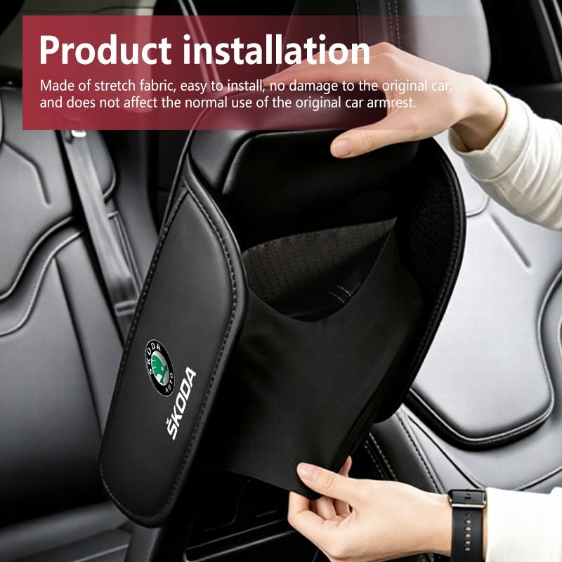 CKDQ9 Car Center Console Cover Leather Armrest Mat Arm Storage Bag Mat For Skoda S Kodiaq Octavia 2 3 Yeti Karoq Rapid Fabia VII VRS