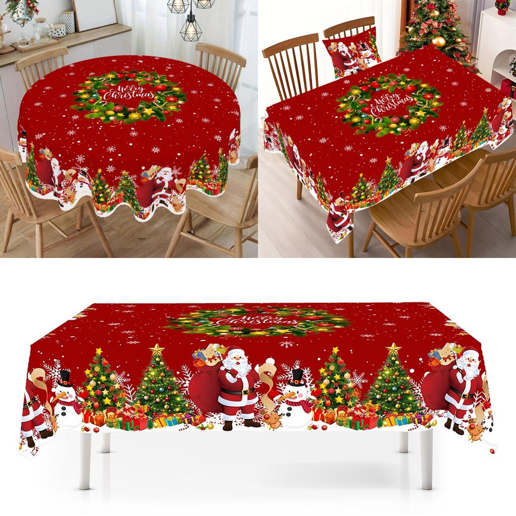 Red Christmas Tablecloth Santa Claus Wreath Table Cover For Home Winter Holiday Christmas Decorations 2025 Happy New Year 2026