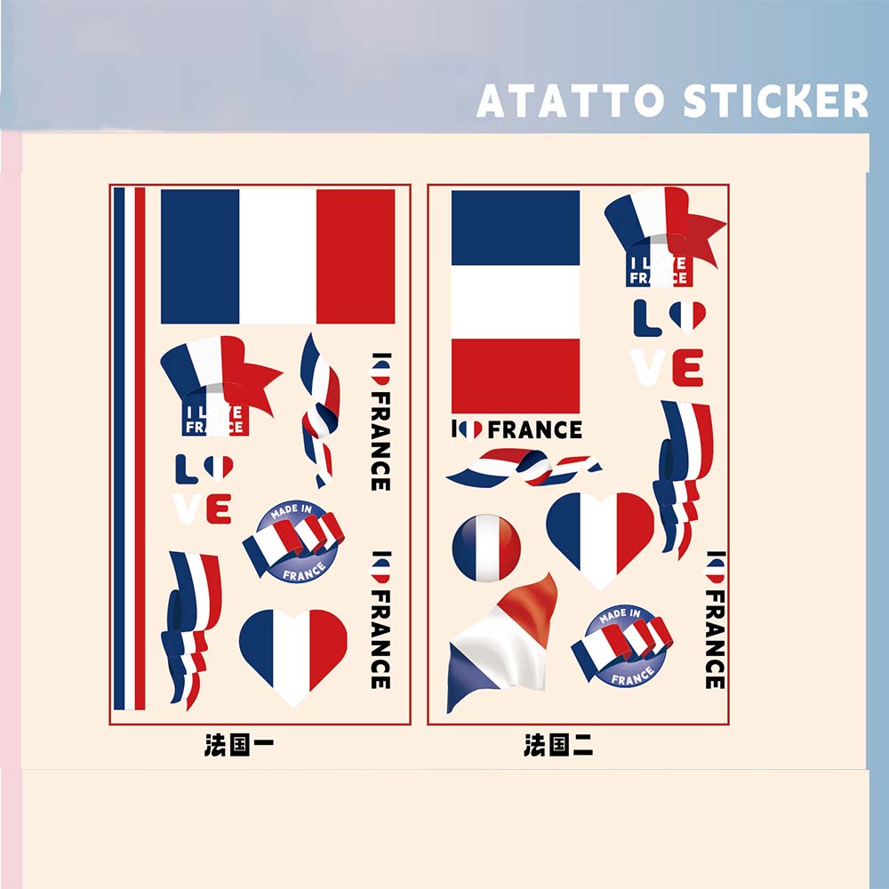 Set of 2 Temporary Tattoos National Flag Decals for Face and Arm, Body Decoration for Football Supporters for Sporting Events