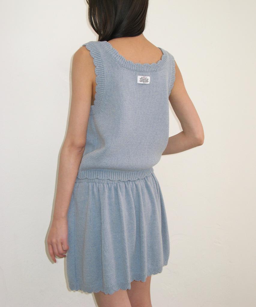 Ronron Scallop Trim Knit Mini Skirt Soft Blue