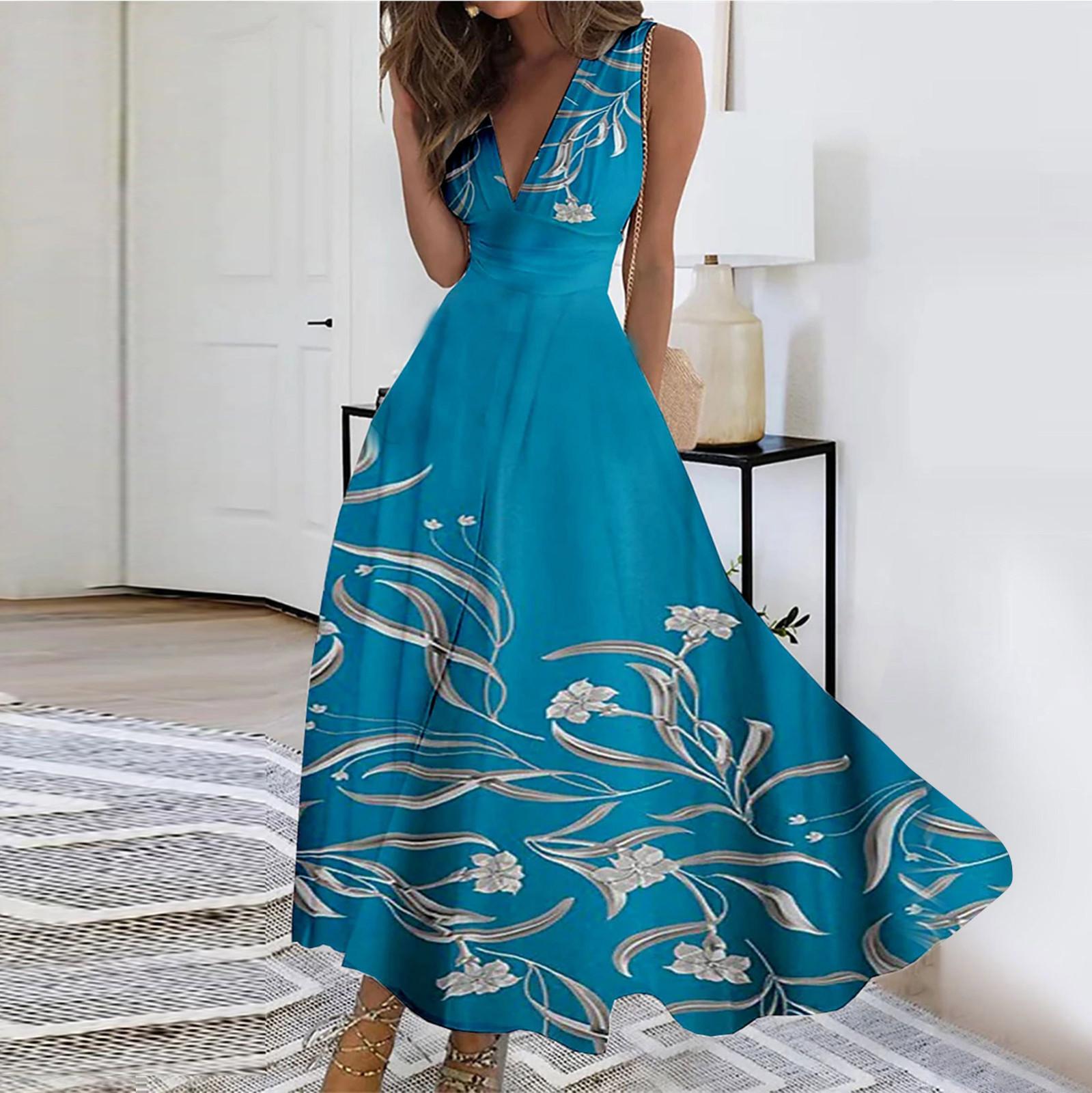 

Женское длинное платье Платье макси Повседневное платье Свободное платье Платье трапециевидной формы с цветочным принтом Мода Уличная одежда На открытом воздухе Повседневные с принтом для свиданий Платье без рукавов с V-образным вырезом XL