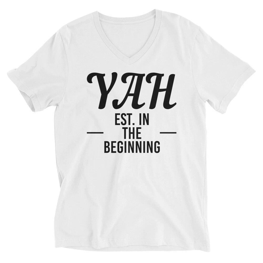 Yahweh Yahuah Hebrew Unisex V-Neck T-Shirt | Yah Established In The Beginning 4XL
