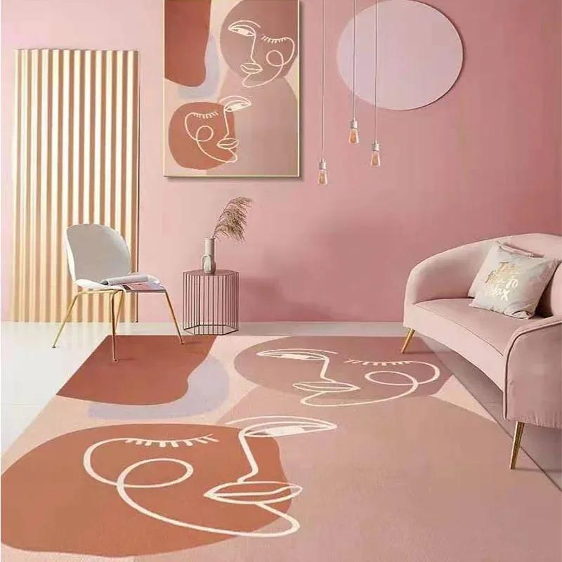 Pink Girl Bedroom Decor Square Carpet Luxury Nordic Carpets for Living Room Large Area Non-slip Cloakroom Rug Washable Floor Mat