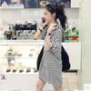 Beach Holiday Striped Loose Hoodie Short Sleeve Dress for Women - Plus Size Korean Style