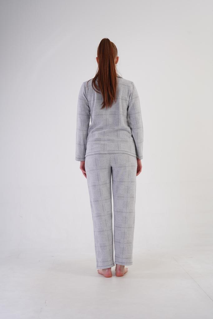 Women's Interlock Pajama Long Pants Collar XXL Vienetta Button-up