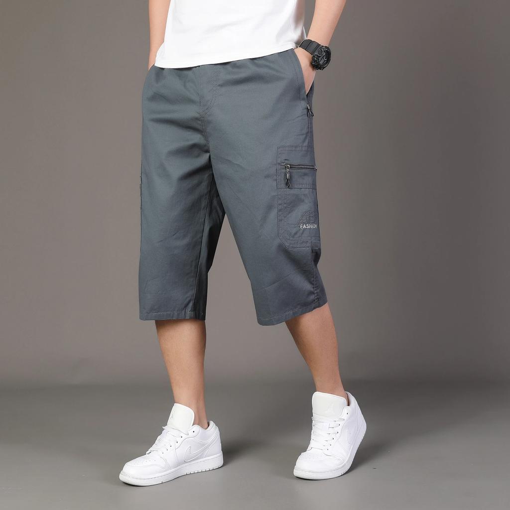 Mehrere Taschen Baumwoll-Cargo-Shorts Herrenmode Einfarbig Schnelltrocknend Jogginghose Wadenlange Hose Sommer Outdoor Atmungsaktive Shorts Herren