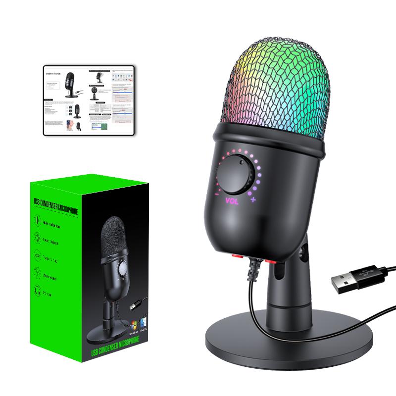 Microfono USB Play Gaming Mic per PC Mac PS4/5 Microfono Podcast con RGB Mute Monitor Riduzione del Rumore per Registrazione Streaming