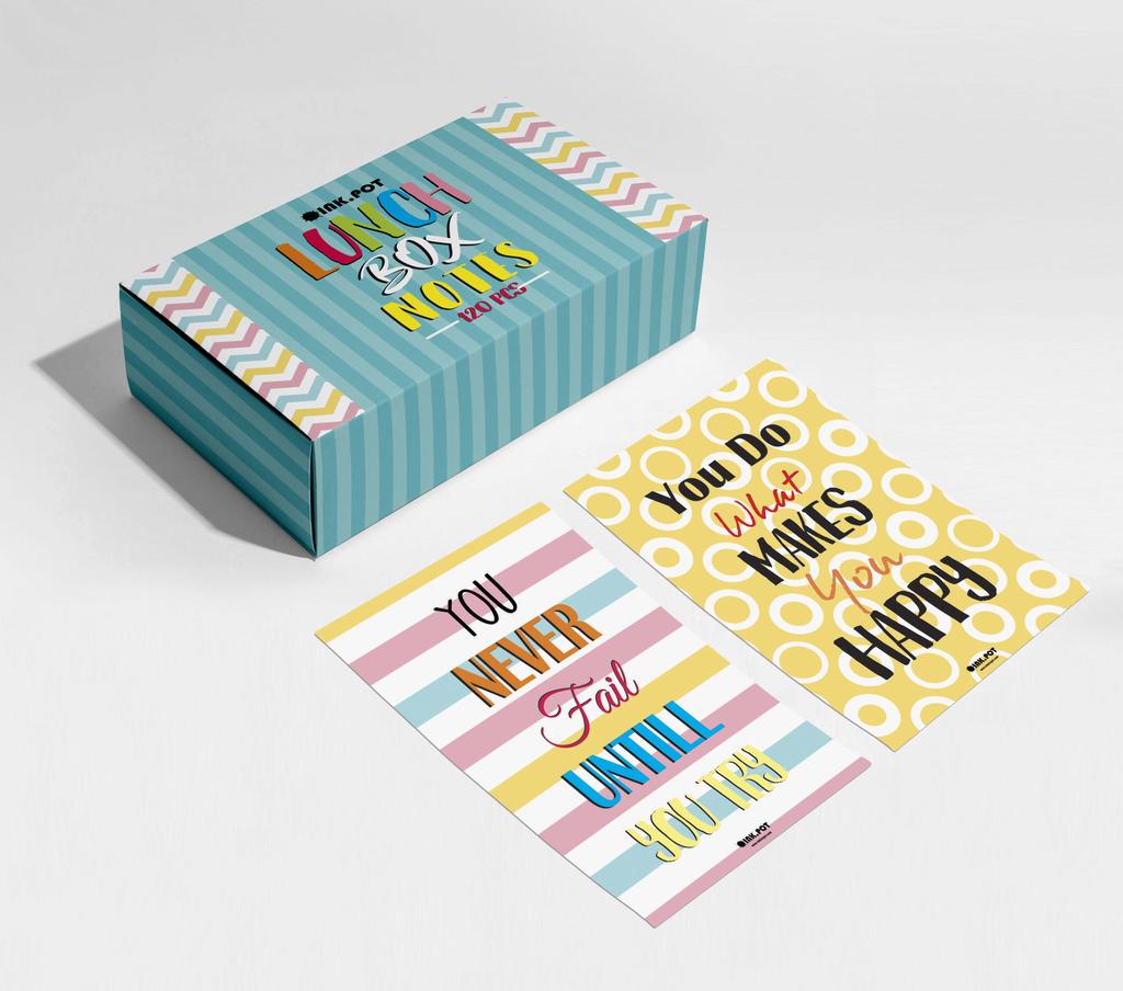 Inkdotpot Lunch Box Notes For Adults  Teens,  Motivation Inspiration Affirmation Cards, Pack of 120, Unique Assorted Designs (Motivational