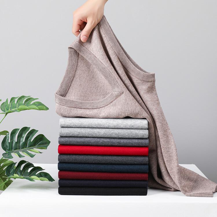 Men's V-Neck Wool Knit Vest - Autumn/Winter Solid Color, Middle-Aged & Elderly Style