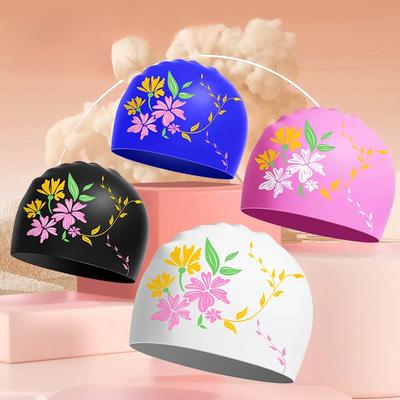 Kadınlar için Çiçek Desenli Yüzme Boneleri Uzun Saç Kulak Koruması Yetişkin Yüzme Boneleri Rahat Silikon Yüzme Boneleri Havuz Aksesuarları