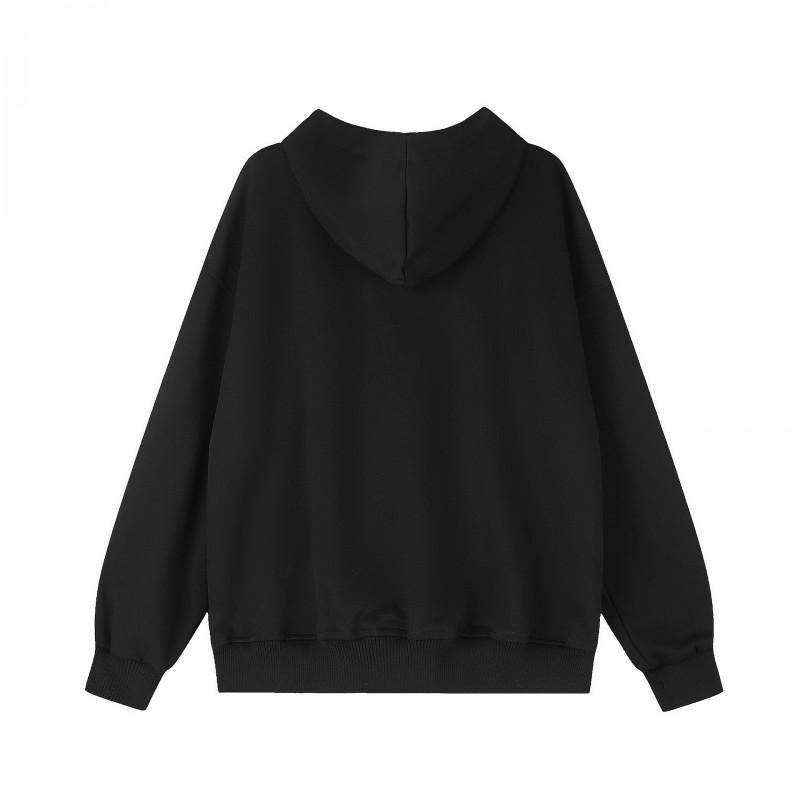 Unisex Streetwear Hooded Zip-Up Sweatshirt With Rhinestone Detail Loose Fit Cotton Pullover