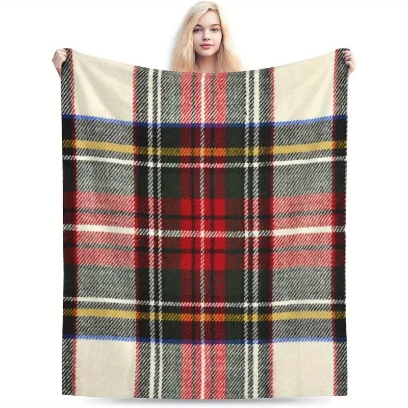 Creative Homewares Unisex Red/White 1Pc Scottish Tartan And Plaid Pattern Flannel Bed Blanket Cover Lightweight Comfortable Plush Throw For Bedroom