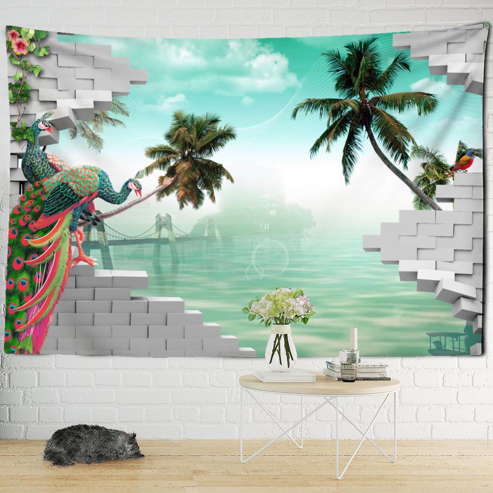 Tapiserie de Perete Peisaj Oceanic cu Păun Estetic Boem Cameră Hippie Living Decor Acasă Fundal