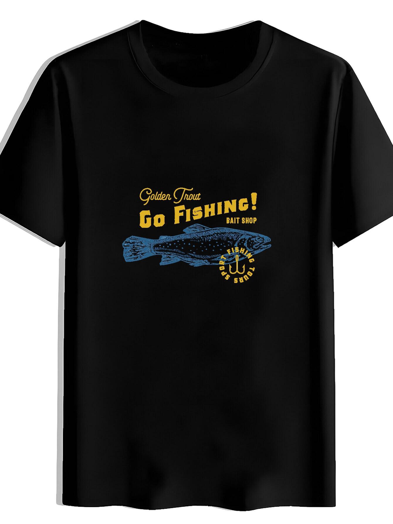 Casual Black T-shirt with Golden Gate Fishing Print - Go Fishing Design L