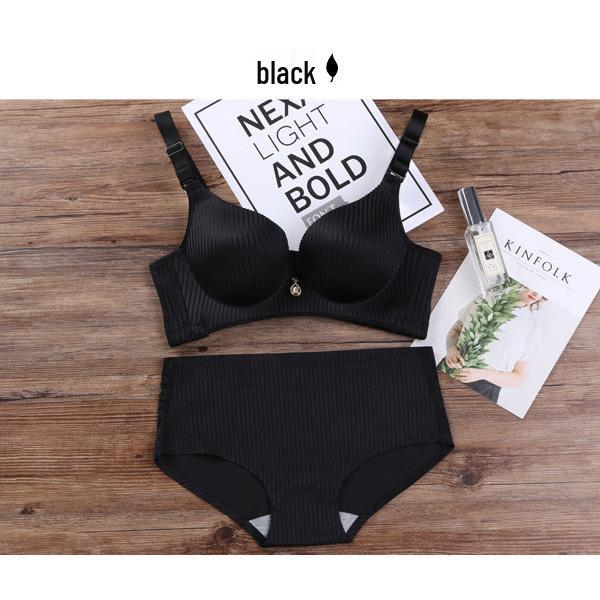 Thickened Seamless 8cm Bust Gathering Bra Set: Adjustable, Wire-free, Side Bust Control