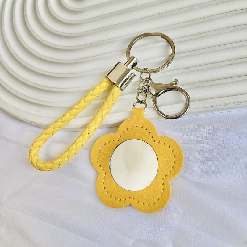 Multicolor Flower Shaped Pu Leather Keychain With Braided Wrist Strap Sturdy Metal Clasps For Bag Decor Daily Use Gifts