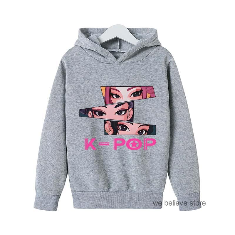 Girls Anime Kpop Demon Hunter Cartoon Girls Hooded Sweatshirt Warm Children's Wave Fashion Casual Tops Casual Clothing Polyester