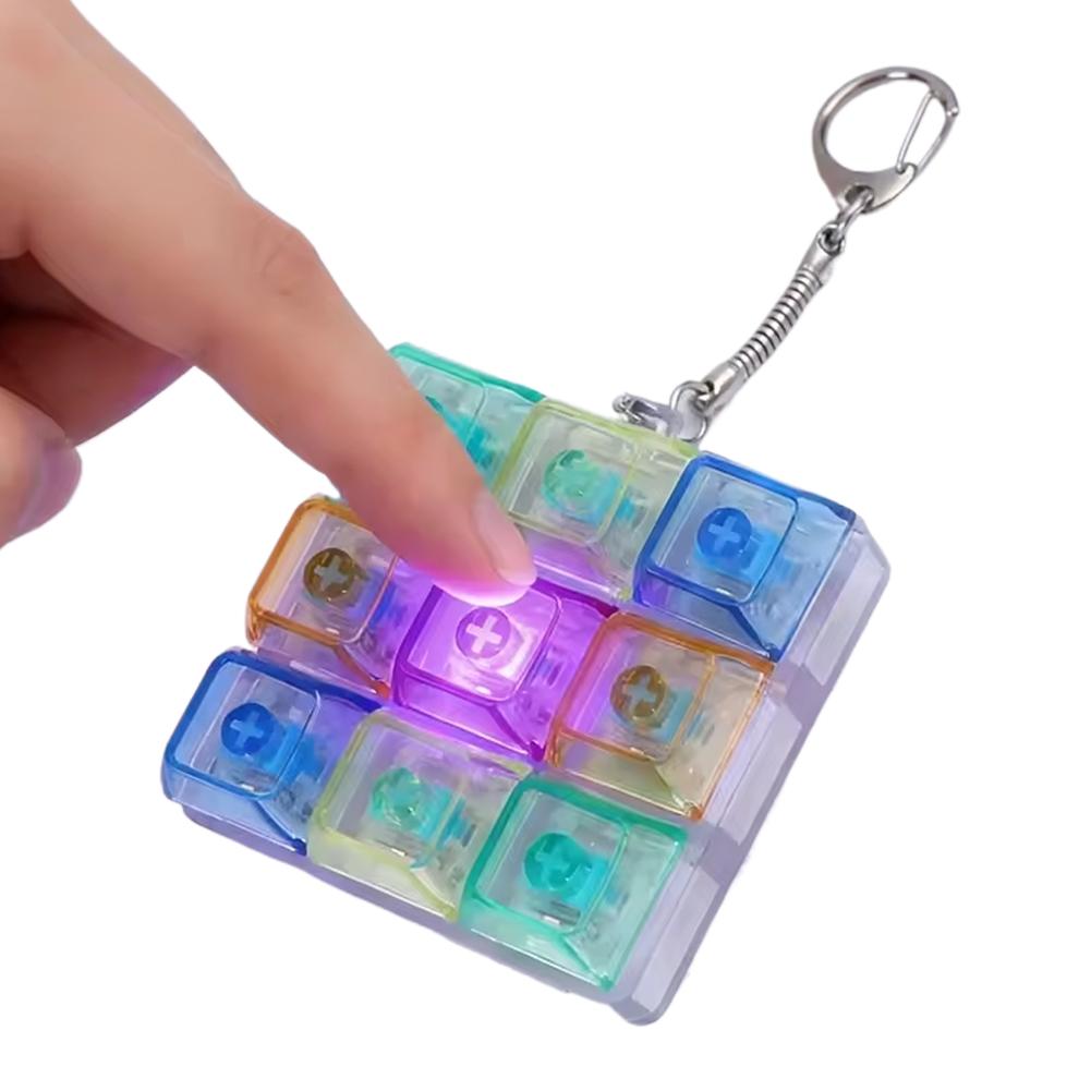 DIY Mechanical Keyboard Keycap Keychain, 9 Keys LED Stress Relief Toy, Finger Clicker Relaxing Gadget for Office Desk & Travel
